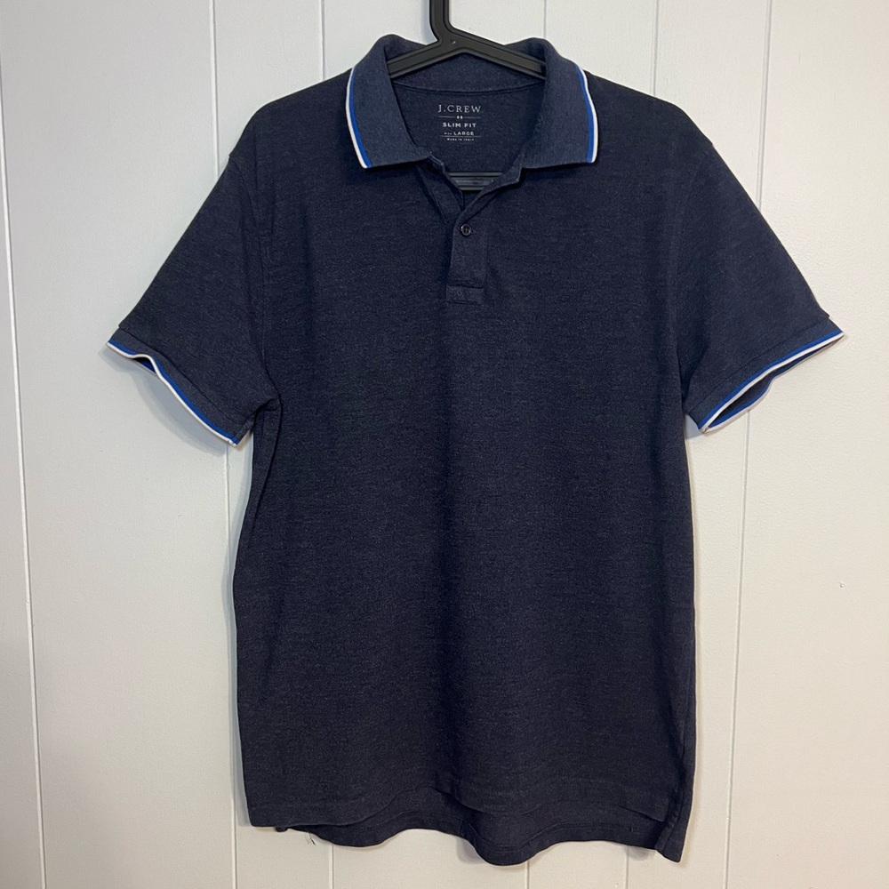 J.Crew navy‎ blue with white trim polo size L slim fit